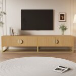 Neche - meuble tv naturel avec veinure de bois, buffet bas meuble de salle  manger moderne, 4 portes, ...