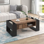 Neche - table basse en bois, table de salon avec tiroir, compartiment de rangement ouvert, buffet bas ...