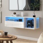 Need meuble tv suspendu pour centre de divertissement avec lumires led, 100cm banc tv mural avec gestion ...