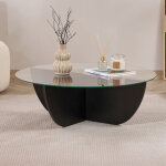 Nesia - table basse en verre pi�tement couleur bois noir d90 cm