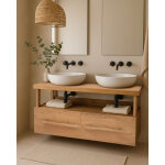 N�via - meuble salle de bain en teck avec �tag�re en verre 140 cm