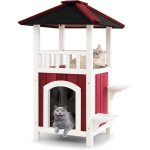 Niche en bois � 2 �tages d'ext�rieur pour chat, toit en asphalte, balcon, rideau de pluie, plates - formes ...