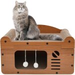 Niche pour chat en carton avec tapis à gratter et balles en peluche, grande taille, lit pour chat avec ... Niche pour chat en carton avec tapis à gratter et balles en peluche, grande taille, lit pour chat avec ...