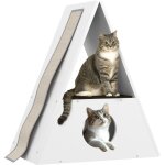 Niche chat design - maison pour chat - 2 tapis, 2 grattoirs sisal - blanc beige Niche chat design - maison pour chat - 2 tapis, 2 grattoirs sisal - blanc beige