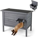 Niche pour chat exterieur, maison chat surlev en bois avec mousse de polystyrne isole, toit inclin ...