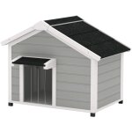 Pawhut - niche chien sur pied design cottage - toit bitum ouvrant, 2 portes, rideau  lanires - bois ...