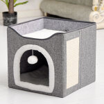 Niche pliable pour chat lit pour chat avec planche � gratter et balle jeux panier chat maison avec terrasse ...