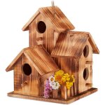 Nid d?oiseaux, � suspendre, balcon, terrasse, jardin, bois br�l�, niche d�co, hlp 34x20x19 cm, naturel ...