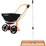 Niveleur de pelouse & �pandeur rotatif 100 cm x 32cm (orange) engrais r�teau nivellement jardin lute ...