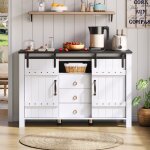 Buffet 120 cm, meuble de rangement avec portes coulissantes et 3 tiroirs, style rustique en bois pour ...