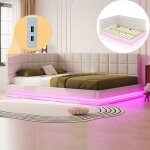 Nmonet - lit adulte 160x200 cm, canap� - lit en velours avec bande led, prise usb et sommier � lattes ...