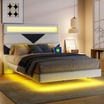Nmonet - lit capitonn� adulte 160x190 cm, velours, �clairage led rgb, lit effet flottant, 2 ports usb, ...