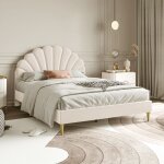 Nmonet - lit double capitonn 140x190 cm, avec tte de lit fleurie, sommier  lattes, velours, style ...
