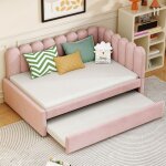 Nmonet - lit gigogne 140x200 cm / 90x190 cm, lit double avec sommier � lattes en bois et dossier � fleurs ...