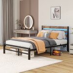 Lit simple 120x200 cm avec tte de lit, cadre en mtal avec station de charge usb et clairage led, support ...