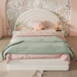 Nmonet - lit simple 90x200 cm, avec tte de lit en forme de arc - en - ciel et 2 tables de chevet, style ...