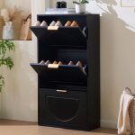 Nmonet - meuble à chaussures 60x24x114 cm, élégant armoire à chaussures étroit avec 3 portes, rangements ... Nmonet - meuble à chaussures 60x24x114 cm, élégant armoire à chaussures étroit avec 3 portes, rangements ...