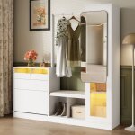 Nmonet - meuble d'entr�e 6 en 1 avec miroir rotatif, 3 tiroirs, meuble � chaussures, banc � chaussures, ...