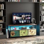 Nmonet - meuble tv 137 cm, avec �clairage led, 3 tiroirs, structure en m�tal, style r�tro industriel ...