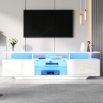 Nmonet ? meuble tv 160 cm blanc avec �clairage led ? 8 �tag�res et 2 portes de rangement ? verre tremp� ...