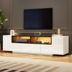 Nmonet - meuble tv 180 cm avec rangement, banc t�l� avec �clairage led, 2 armoires et 1 tiroir, design ...