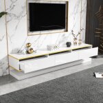 Nmonet - meuble tv 200 cm ? banc tl avec 3 tiroirs de rangement, design modern haut brillant avec bord ...