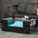 Nmonet - table basse fixe 95cm, avec éclairage led, 2 tiroirs, 4 étagères, espace de rangement, brillante, ... Nmonet - table basse fixe 95cm, avec éclairage led, 2 tiroirs, 4 étagères, espace de rangement, brillante, ...