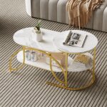Nmonet - table basse gigognes, effet marbre design moderne avec cadre m�tallique, �tag�res, lot de 2 ...