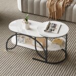 Nmonet - table basse gigognes, effet marbre design moderne avec cadre m�tallique, �tag�res, lot de 2 ...