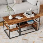 Nmonet - table basse gigognes rectangulaire, effet bois design moderne avec cadre m�tallique, �tag�res, ...