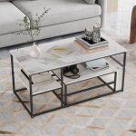 Nmonet - table basse gigognes rectangulaire, effet marbre design moderne avec cadre m�tallique, �tag�res, ...