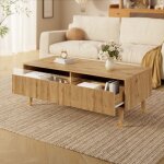Nmonet - table basse moderne avec clairage led et avec 2 tiroirs de rangement, pieds dors et blancs, ...