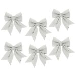 Noeud papillon no�l deco 20x25 cm �toile paillettes - argent / lot de 6 - silumen