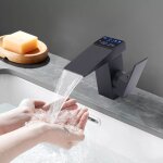 Noir cascade robinet l'affichage num�rique led salle de bains cuisine robinet lavabo �vier mitigeur 12v ...
