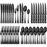 (noir)m�nag�re 48 pi�ces, service pour 8 personnes, en acier inoxydable poli miroir, avec couteau � steak, ...