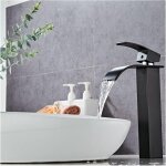 Noluxa robinet noir - cascade avec haut bec - mitigeur lavabo haut mono - trou - m�langeur l'eau chaude ...