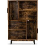 Northix - bibliotheque meuble de rangement en bois avec portes et etageres ouvertes 80 x 24 x 120 cm ...