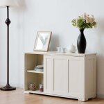 Buffet de cuisine avec portes coulissantes, blanc / marron, 106, 5 x 33 x 60 cm, beige