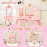 Northix - coiffeuse enfant avec eclairage coiffeuse fille avec miroir triple rabattable rose