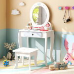Northix - ensemble coiffeuse enfant 2 en 1 avec tabouret & miroir amovible & tiroirs & accessoires