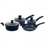 Northix - herzberg hg 04685blu batterie de cuisine 7 pieces en fonte avec revetement en marbre - bleu ...
