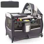 Northix - lit de voyage 4 en 1 avec matelas lit dappoint pliable avec ciel de lit reglable et fleurs ...