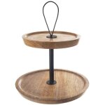 Northix - plateau a biscuits a deux etages en bois de manguier et metal pour biscuits et snacks