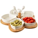 Northix - set de 5 bols en porcelaine sur plateau en bambou avec 4 brochettes