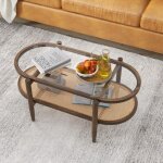 Northix - table basse dappoint avec plateau en verre et etagere en rotin 102 x 56 x 47 cm marron 88306 ...