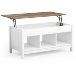 Northix - table basse avec espace de rangement pour plaque relevable et 3 etageres ouvertes reglable ...