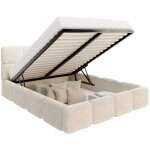 Nova confort - lit coffre delicato 140 x 190 cm avec sommier  lattes relevable beige clair