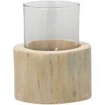 Now's home - photophore en verre avec base en teck