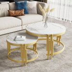 Dans les nuages - lot de 2 table basse gigogne 71, 5 cm, rond, avec plateau de effet marbre, cadre en ...