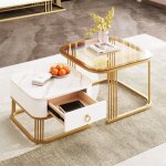 Dans les nuages - lot de 2 table basse gigogne, carre, 60 cm, avec plateau en verre, tiroirs, rangement, ...